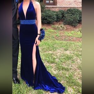 Jovani Royal Blue Velvet Prom Dress